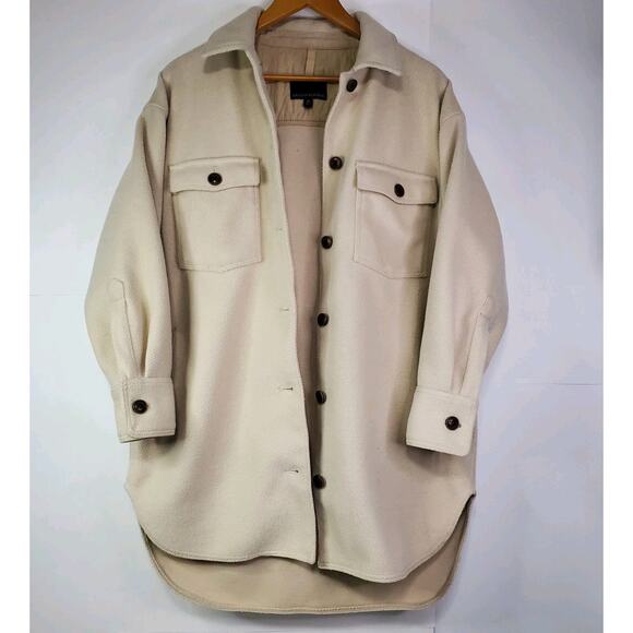 Banana Republic Cozy Twillon Oversized Medium Beige Shirt Shacket Beige - Picture 2 of 16
